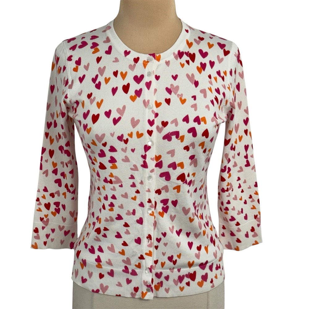 Cable & Gauge Women's All-Over Hearts Print Cardigan Sweater